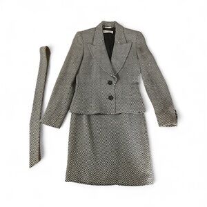 Dolce & Gabbana black chevron skirt suit with detachable belt